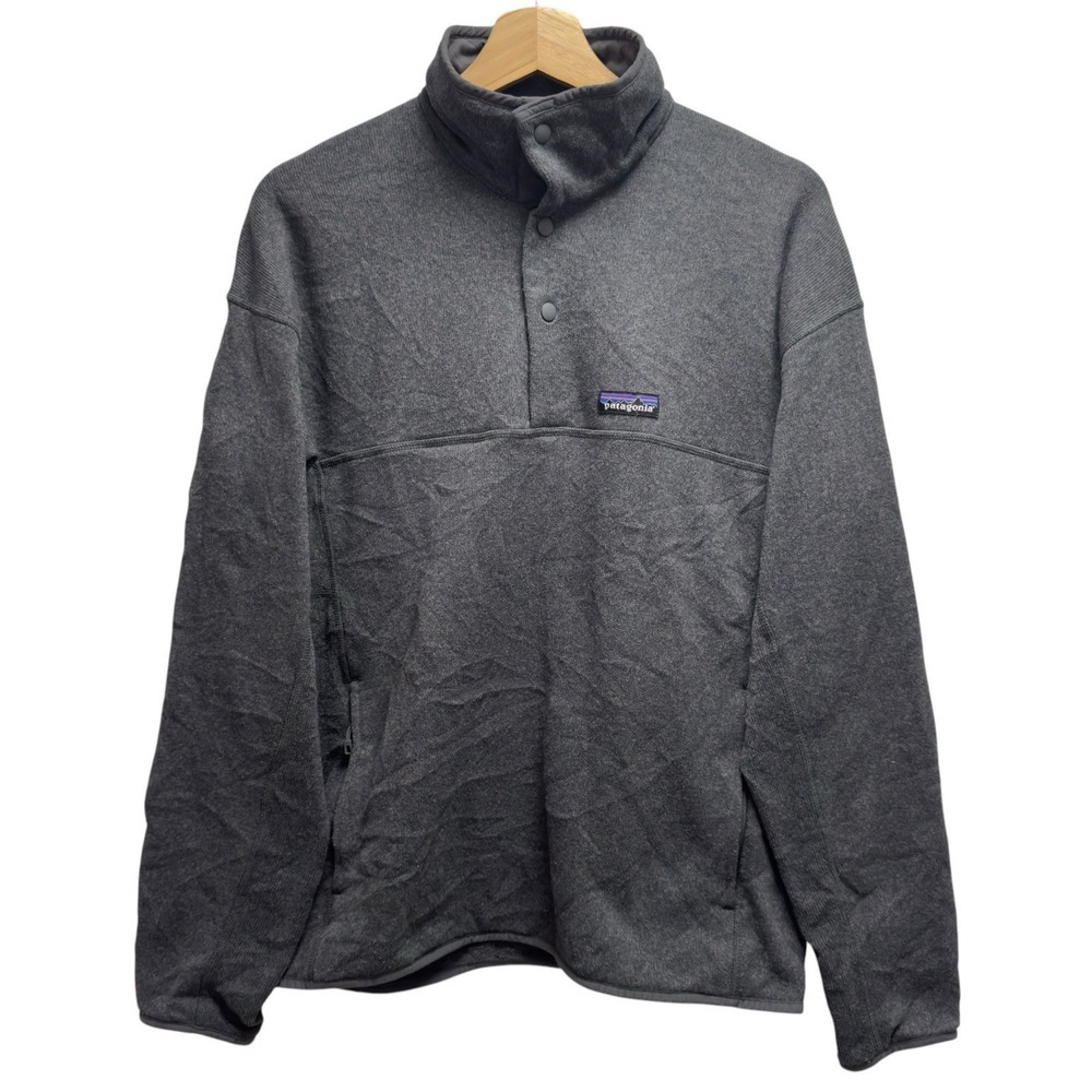 Patagonia Men's Size M Snap T Gray Fleece Pullover Polyester Sweater Jacket‎ euc